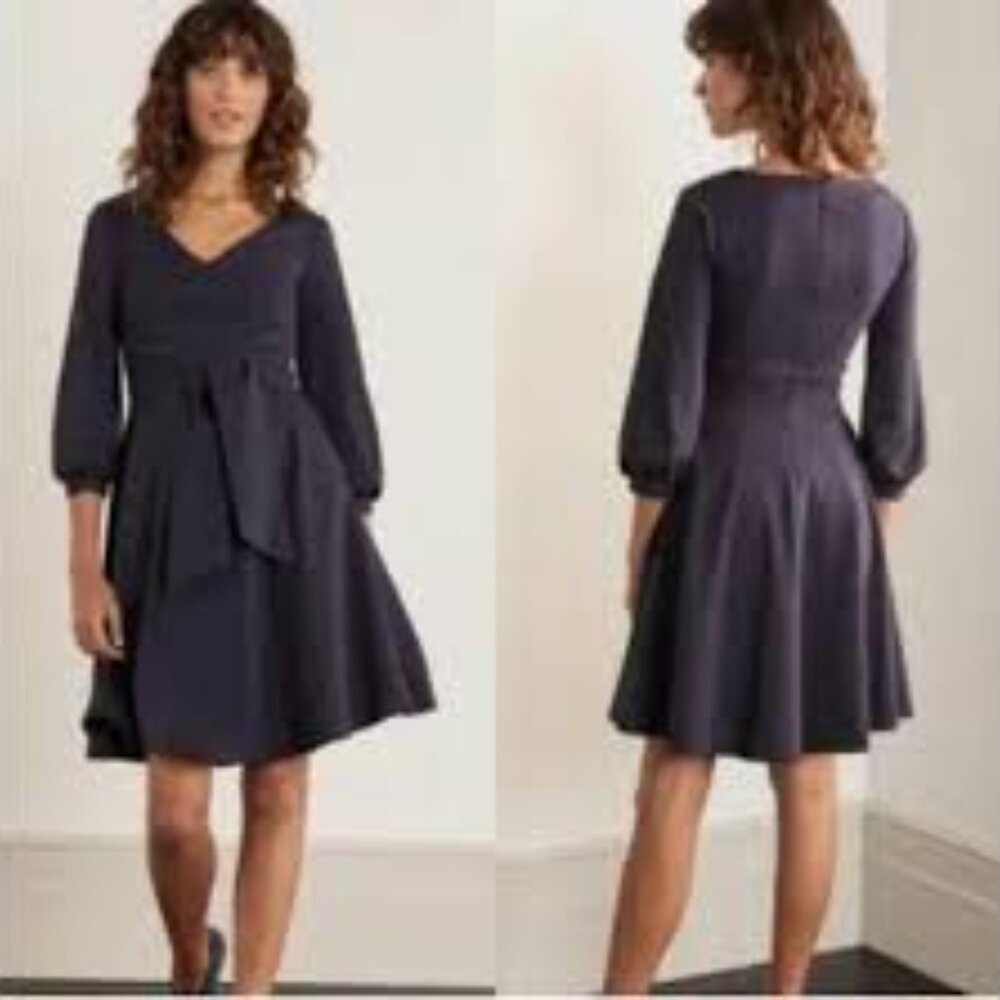 Boden Navy Long Sleeve Belted Dress